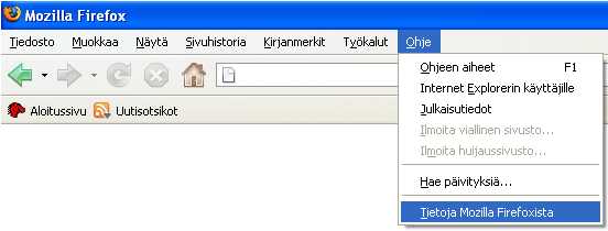 Kuva 1: Firefoxin version tunnistaminen