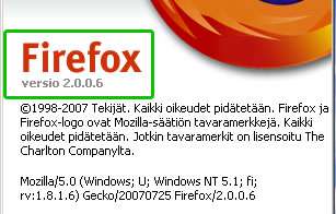 Kuva 2: Firefoxin version tunnistaminen