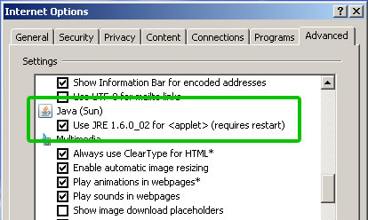 Kuva 1: Internet Explorerin Java-tuen kytkeminen