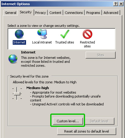 Kuva 2: Internet Explorerin asetusten tarkistaminen 