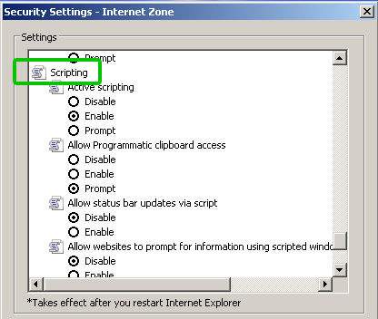 Kuva 3: Internet Explorerin asetusten tarkistaminen