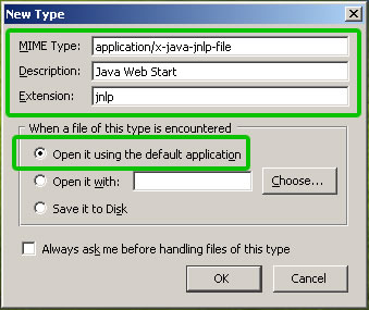 Kuva 6: Netscapen MIME-asetukset Javalle